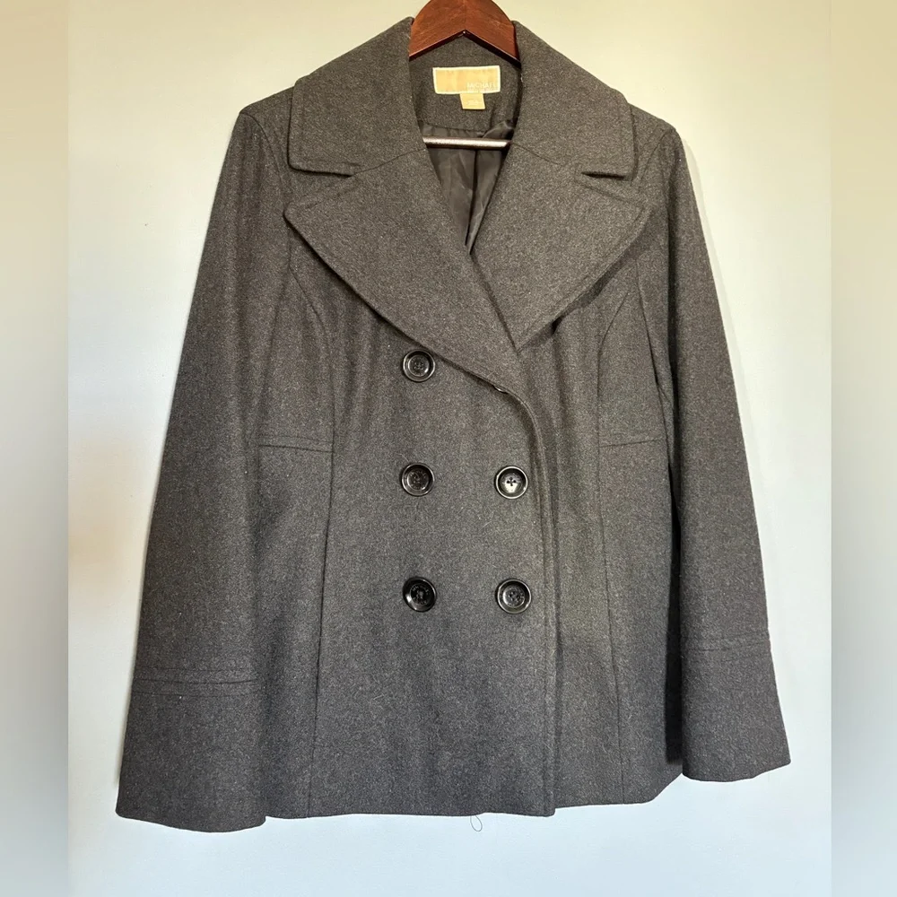 Michael Kors Charcoal Double-Breasted Pea Coat Cabincore Quiet Luxury